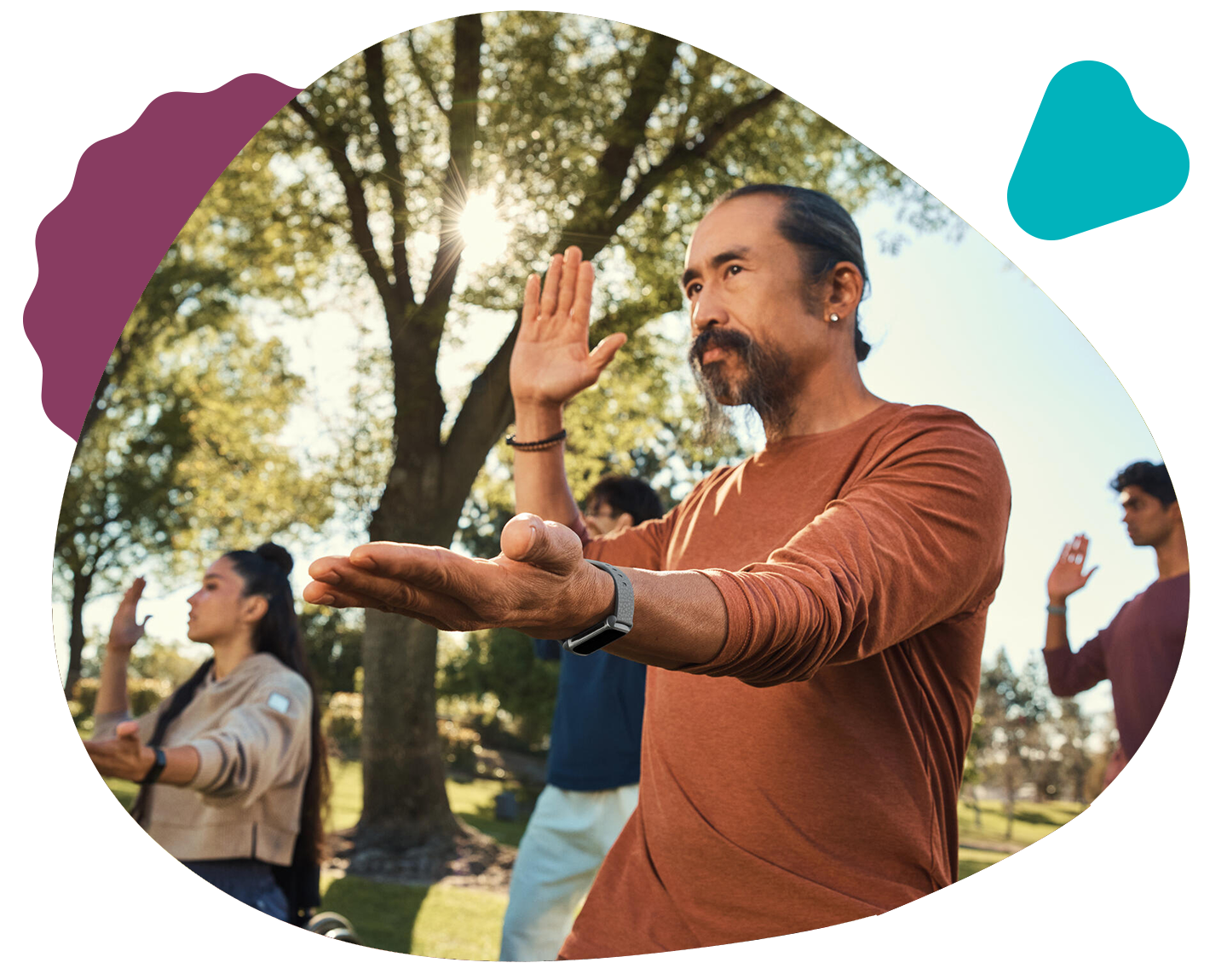 Older Man Doing Tai Chi wearing Fitbit Charge 6 with ash vegan leather band